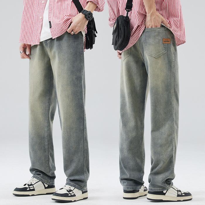 

Весна и осень Новые американские ретро джинсы мужские свободные прямые модные уличные потертые широкие брюки с узором звездного неба 36