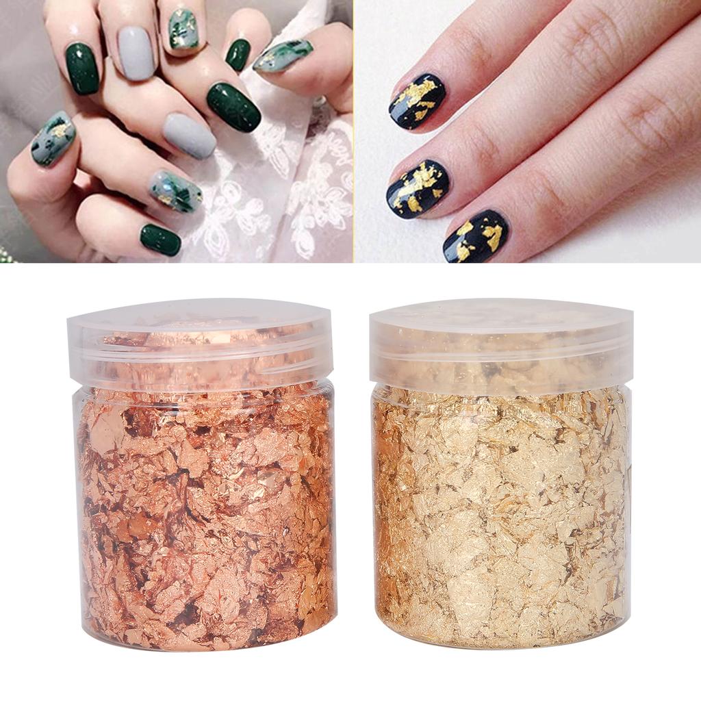 2pcs 5g DIY Gold Flakes Nail Art Decoration Gold Foil for Manicure Crafts Painting (Copper + Brass)