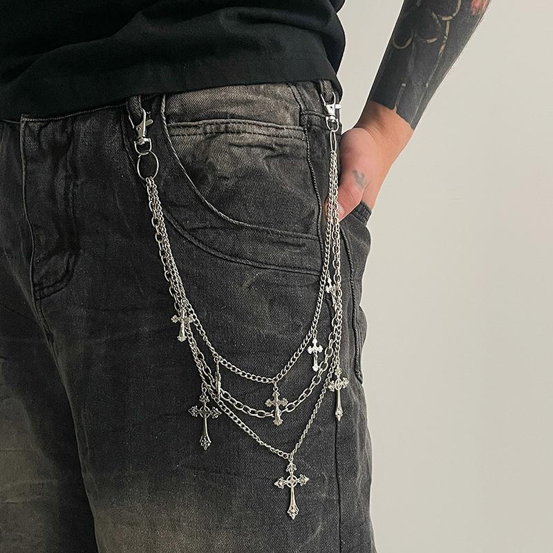 Punk Rock Çok Katmanlı Haç Pantolon Bel Zinciri Erkek Kadın Cüzdan Charm Kot Unisex Hip-Hop Takı Hediye