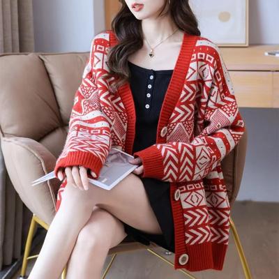 Autumn New Top Knitted Jacket V-neck Sweater Women's Loose Lazy Style Versatile Sweater Cardigan