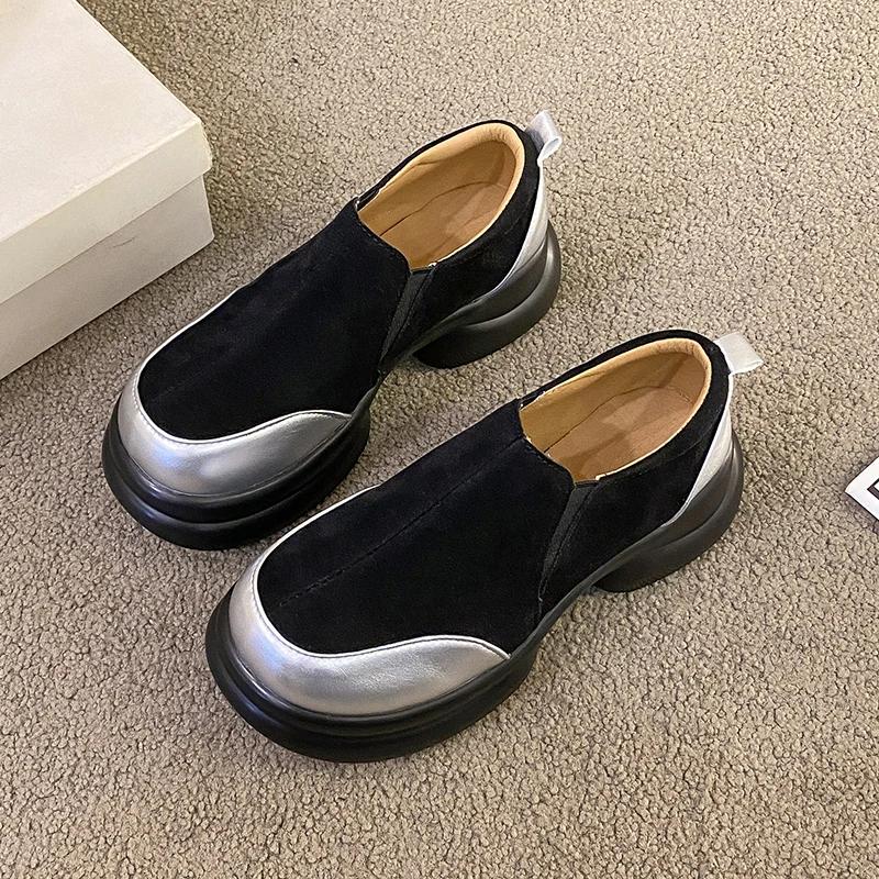 

Muffin Thick Bottom Round Head Mid-mouth Color Matching Fashion All Comfortable Non-slip Breathable Casual Women s Single Shoes 35 серебряный