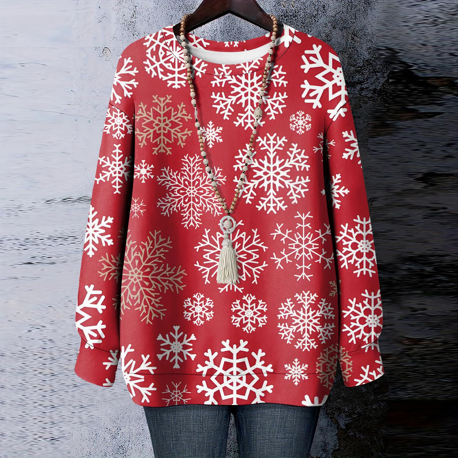 

Женская рождественская футболка с круглым вырезом и длинными рукавами XL винный