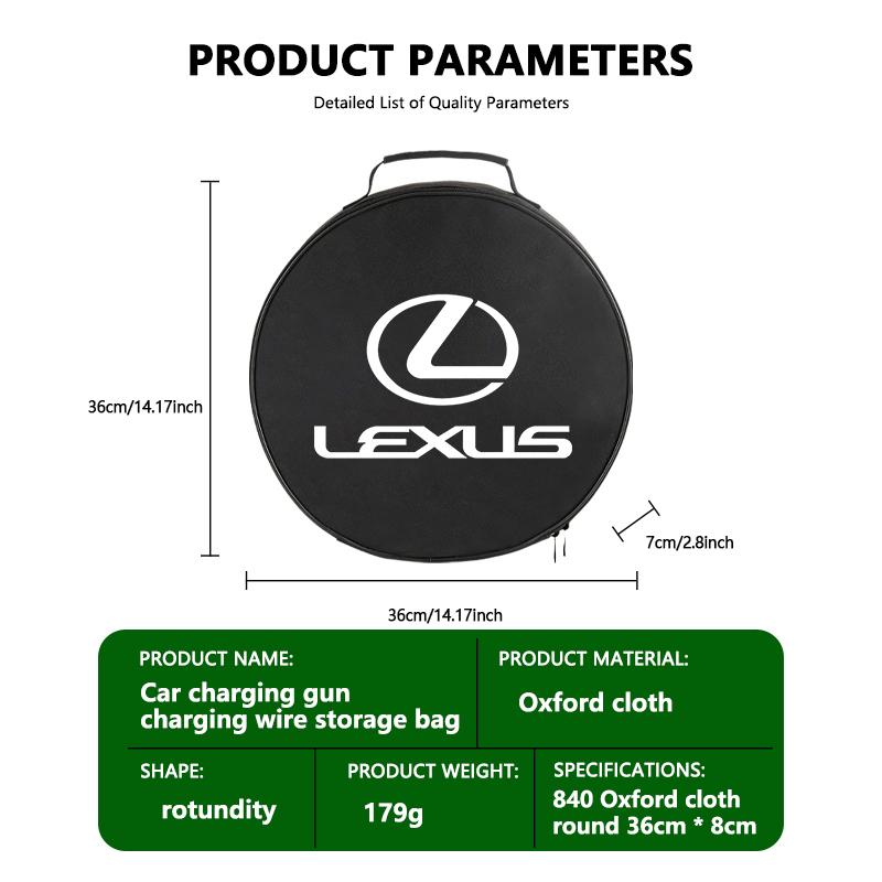 BAJD5 For Lexus Car Charge Cable Storage Box Charging Gun Organiser Bag RX350 IS250 IS200 GS300 LX570 RC350 UX250h ES350