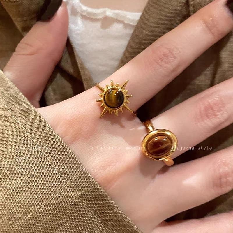 Sunflower Tiger Eye Stone Ring - Women's High-end Ring with Sophisticated Design - Limited Edition Design Ring
