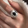 foxanry Black Agate Cuff Rings For Women Couples Vintage Personality Hip Hop Birthday Party Jewelry Accessories Gifts