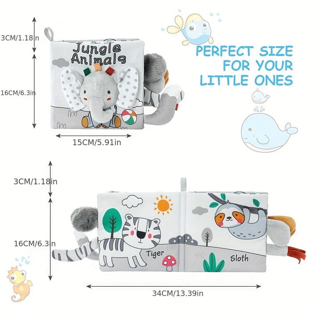 Cute Baby Cloth Book - Soft 3D Animal Tail With Sound Sensory Fun Educational Interactive Toy - Perfect Gift For Infant Todder