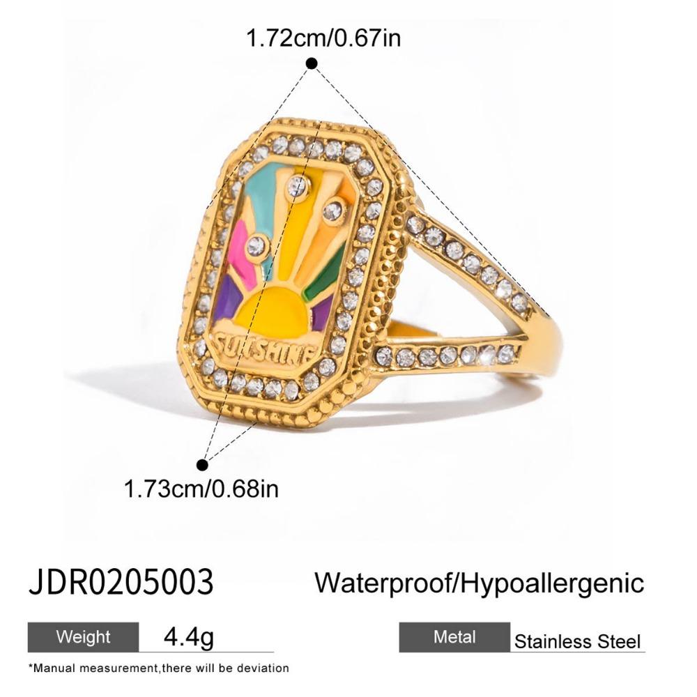 18K Gold Plated Heart Geometric Open Ring Moon Square Tower Ring Stainless Steel Ring  Friend