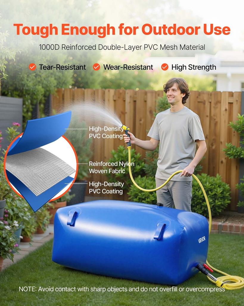 Water Storage Bladder, 540L Portable & Collapsible Water Storage Bag, Wear-Resistant 1000D PVC Soft Waters Bag, Leakproof Camping Tank Containers for