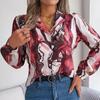 Office Lady Casual Fashion Contrast Color Print Blouse Women Long Sleeve Tops Autumn Winter Elegant Notched Shirt Clothes 28621