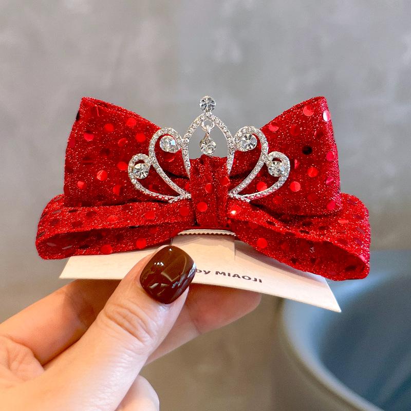3D Rose Birthday Crown Hair Clip for Girls - Korean Style Polka Dot Bow Headwear