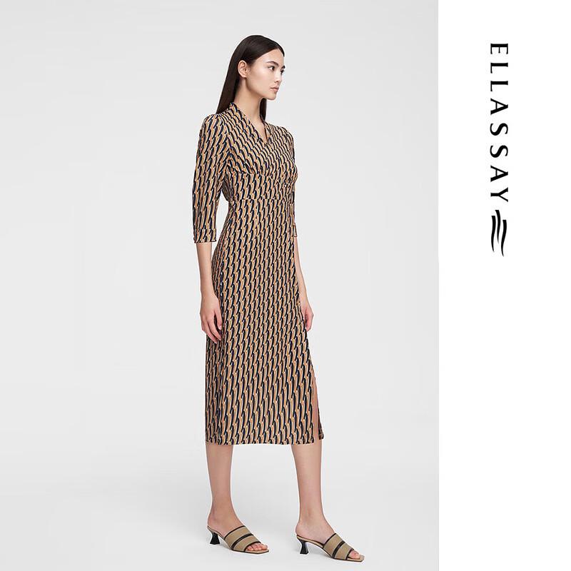 ELLASSAY Women's Floral Geometric Retro Slit Midi Dress