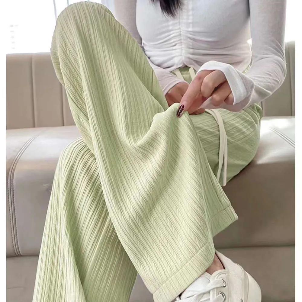 Summer Bubble Milk Puff Cloud Pants Women High Waist Draped Narrow Straight Casual Pants Cloud Puff Wide Leg Pants