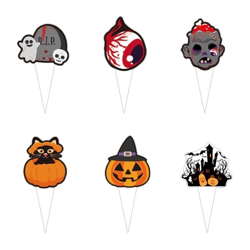 652F Halloween Theme Small Cupcake Toppers Cupcake Wraps Party Decorations Mini Pumpkins Skull Bat Cupcake Decoration