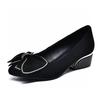 Women's shoes spring new small fragrant wind bow small single shoes black sheepskin rhinestone round head