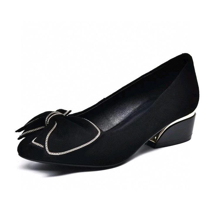Women's shoes spring new small fragrant wind bow small single shoes black sheepskin rhinestone round head