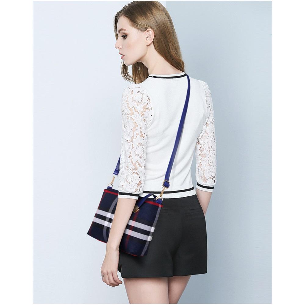 Karierte Leinwand Schwiegermuttertasche Sechs-teiliges Set Hand-Schultertasche Damen-Tasche