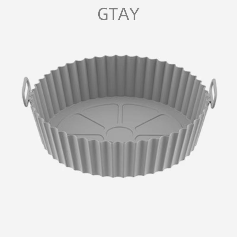 1PC Air Fryer Silicone Baking Tray Mat Circular High-Temperature Resistant Foldable Food Grade Double Ear Baking Tray