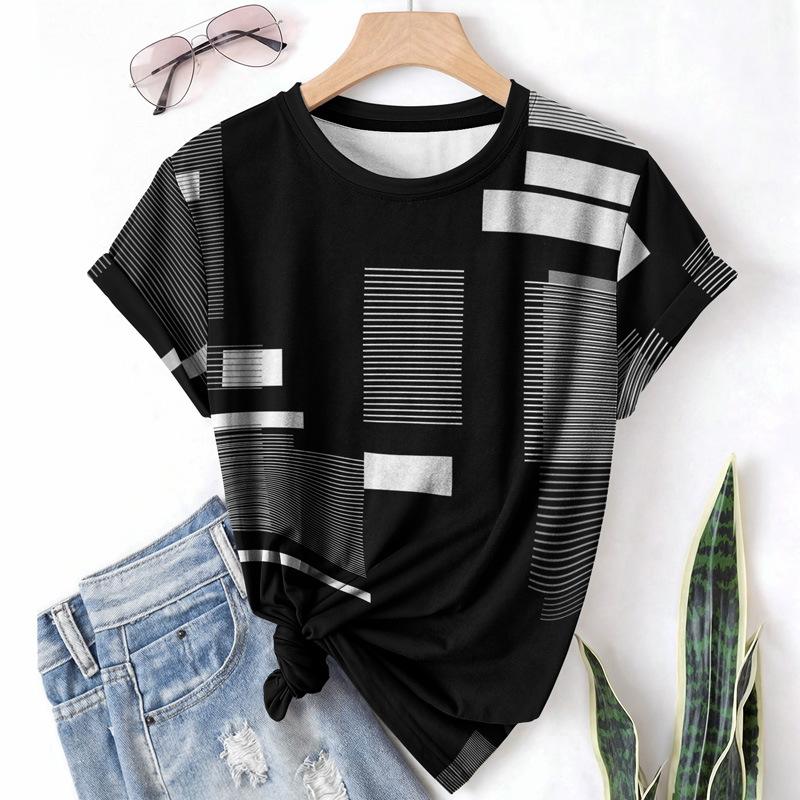 Sommar Geometri Casual Sport Dam T-shirt Rund Hals Kort Ärm Abstrakt Enkel Lös Andningsbar Skjorta