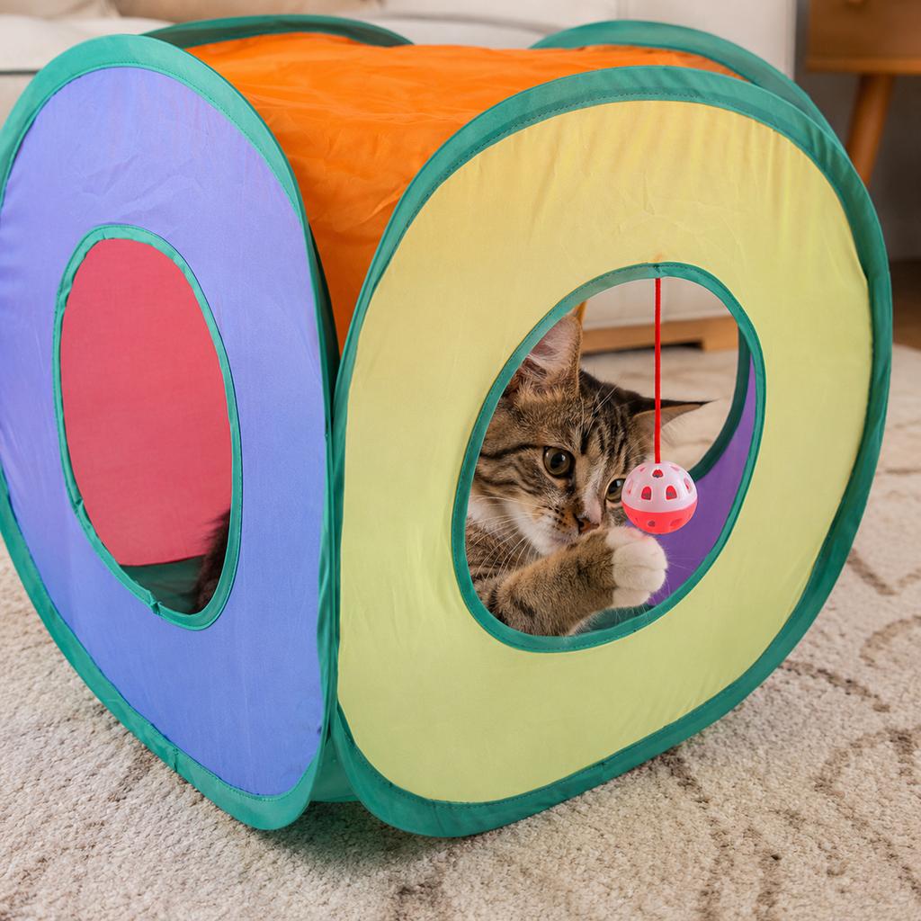Haustierspielzeug mit Tunnel zum Krabbeln und Klettern, Interaktiv und Versteckspiel für Katzen und kleine