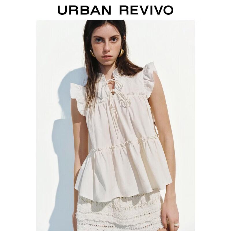 UR2026 Women's Summer Ruffle Tie-Front Cotton Blouse