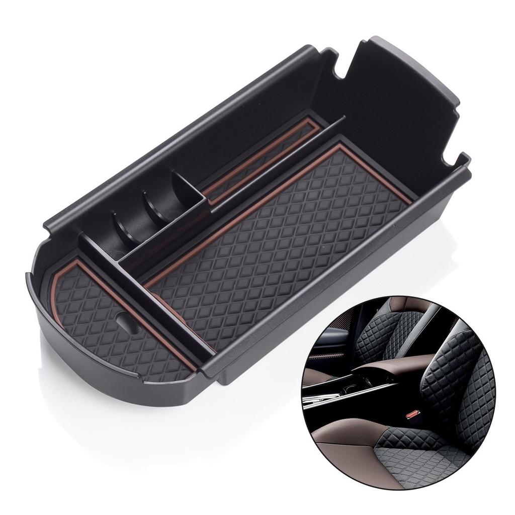 Center console tray for Toyota Center armrest storage box Tray Blue Original rubber mat included C-HR [Brown]