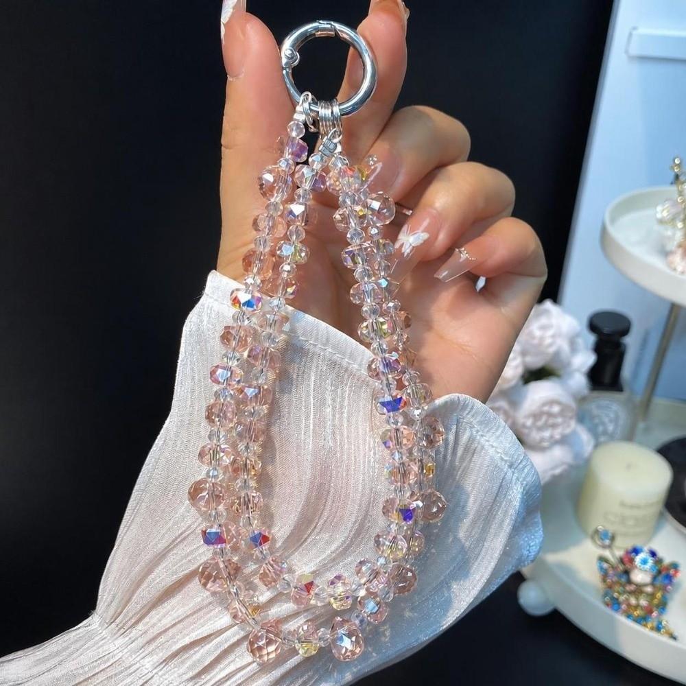 Double Chain Phone Lanyard Shiny Crystal Keychain Charm Exquisite Wrist Strap Mobile Phone