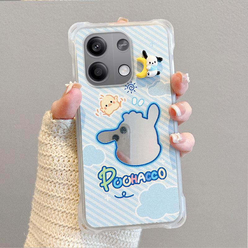 KEYSION Crossbody Strap Phone Case for Redmi Note 13 Pro 4G 5G Cute Cartoon Long Lanyard Mirror Shockproof Cover for POCO X6 M6 Pro 4G