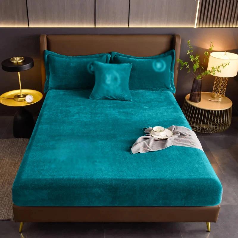 Solid Color Velvet Bed Sheets Warm Adjustable Fitted Sheets For Home Double bed sheets Not Fading  Machine Washable Bedspreads