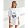 Oversized T Shirt Black Rock Hand Sign Print Casual Wear For Women