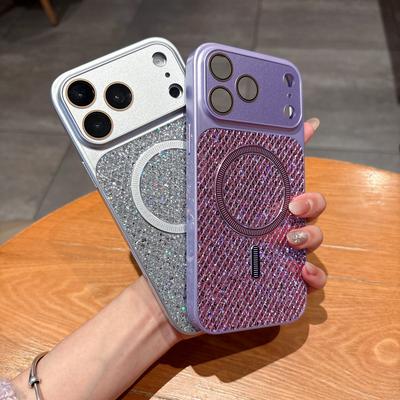 Luxury Bling Glitter Sequin for Magsafe Magnetic Phone Case for IPhone 17 16 15 14 Pro Max Shockproof Bumper Camera Lens Cover