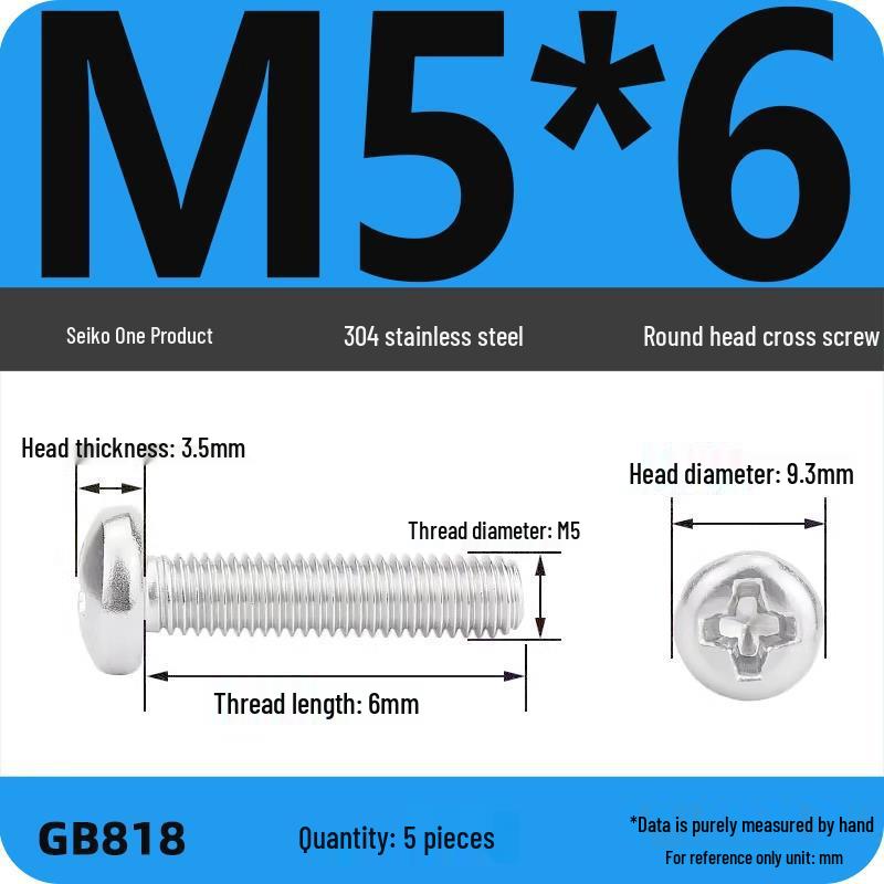 Phillips Pan Head Machine Screws, 304 Stainless Steel, Sizes M1-M10
