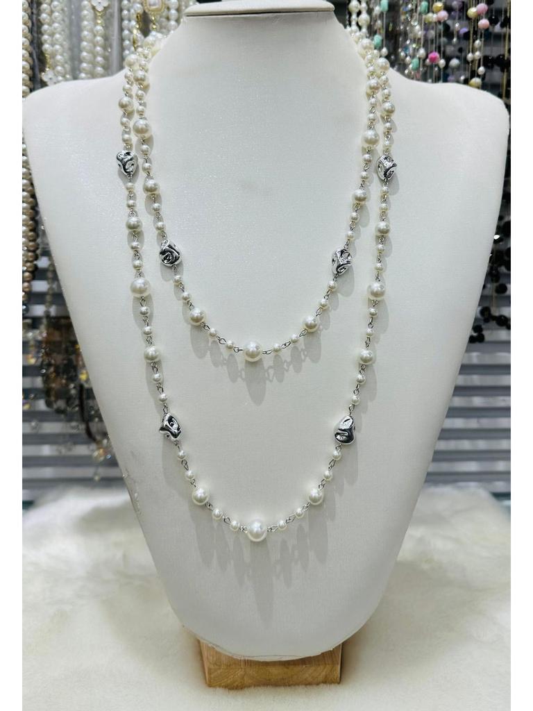 NK-275 Multi-Layer Glass Pearl Necklace - Love, Plum Blossom, Geometric Design