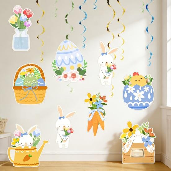 48 Pcs Easter Hanging Swirl Decorations Easter Egg Bunny Foil Swirl Ceiling Decor for Home Office School Easter Party Supplies