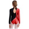 Girls Metallic Gymnastics Bodysuit Long Sleeve Rhinestone Color Block Leotard Competition Dancewear