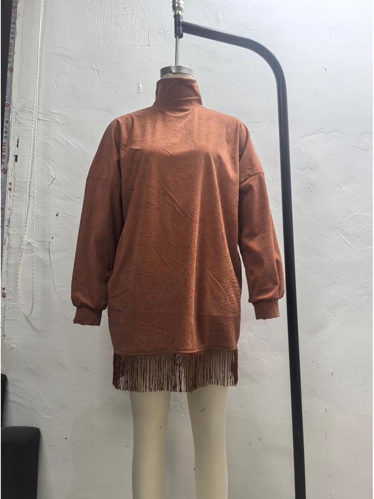 Elegant Loose Fringe Long Sleeve Corduroy Dress 2025