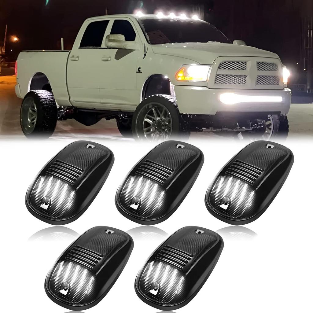 R&F Auto LED Cab Lights 5Pcs Smoked Cab Roof Marker Lights Compatible With Ram 1500 2500 3500 (2003-2018) Pickup Trucks Roof Running Lamps