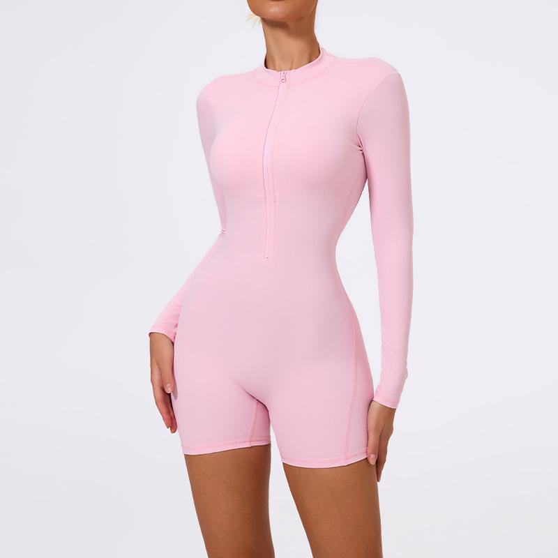 Xiga European & American Style Half-Zip Cutout Back Peach Butt Long Sleeve Yoga Jumpsuit LT05
