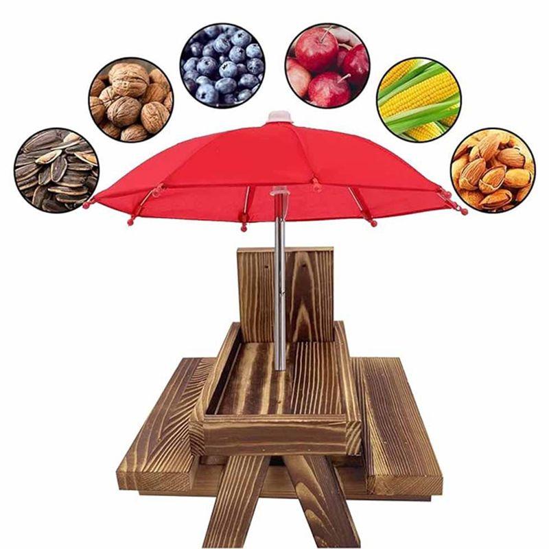 Practical-Squirrel Feeder Picnic Table With Umbrella,Wooden Squirrel Feeders For Outside,Cute Chipmunk Feeder+Solid Structure A
