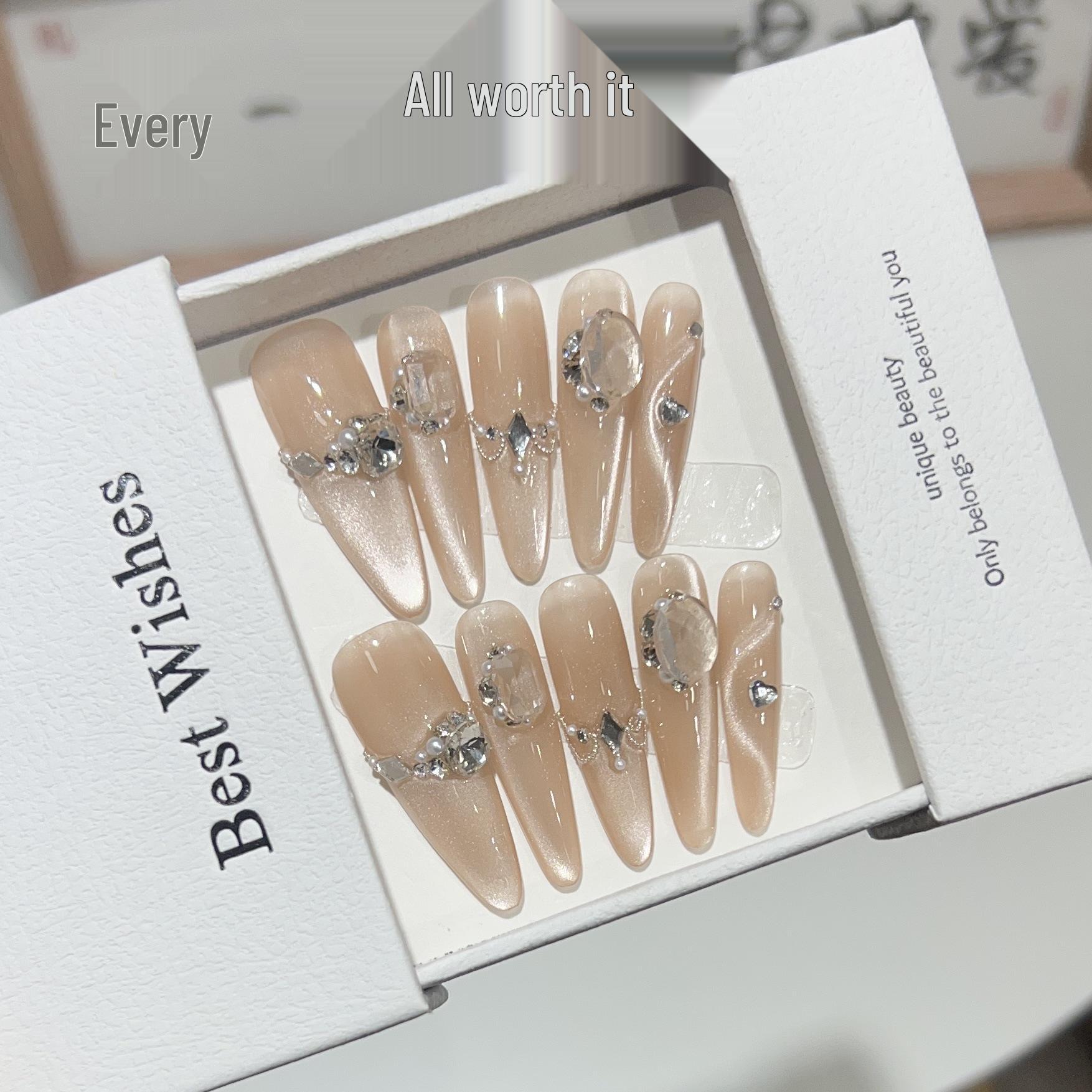 

Western Diva Skinny Dog Wearable Long Nude Ripple Cat Eye Glitter Diamond False Nails Extra Small XS