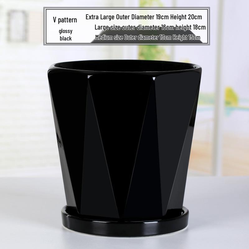 Simple White Ceramic Flower Pot with Base for Indoor Plants - Available in Large and Extra Large