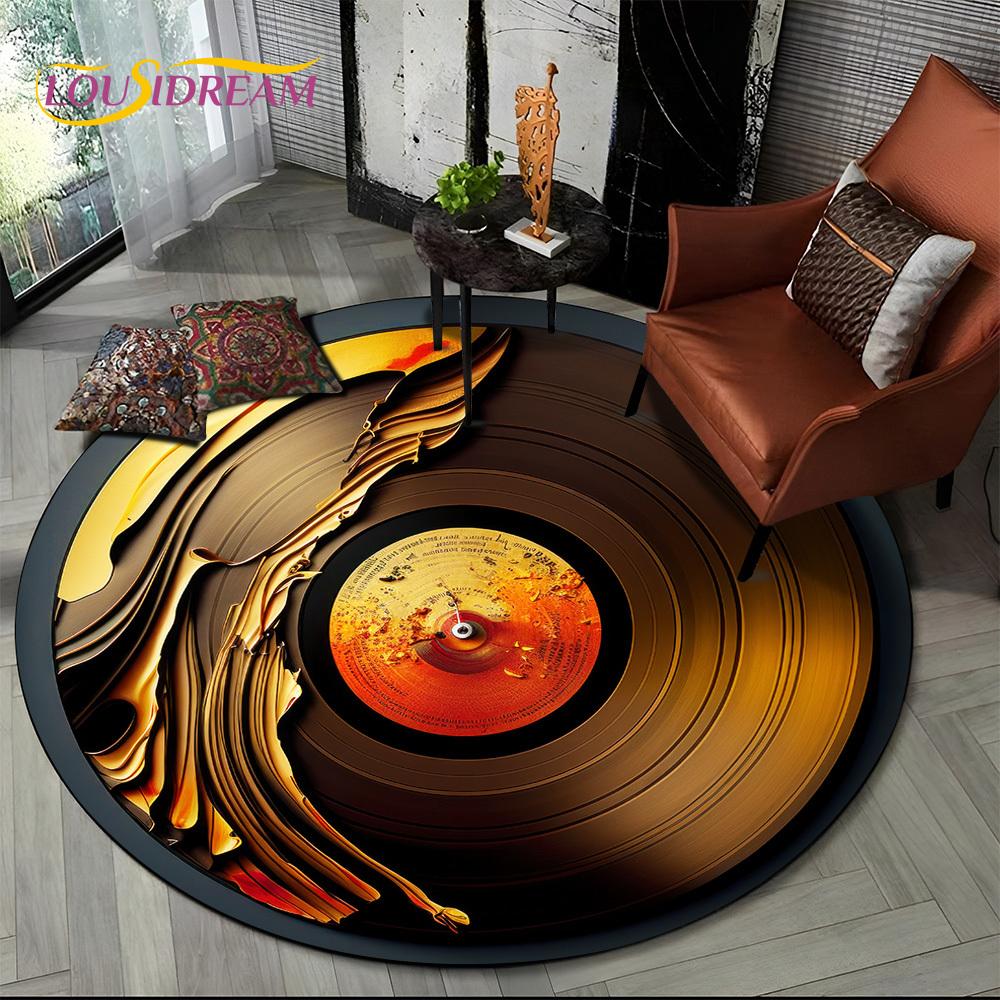 3D Vinyl Record Music DJ Screen Tape HD Round Area Rug,Carpet Rug for Living Room Bedroom Sofa Playroom Decor,Non-slip Floor Mat