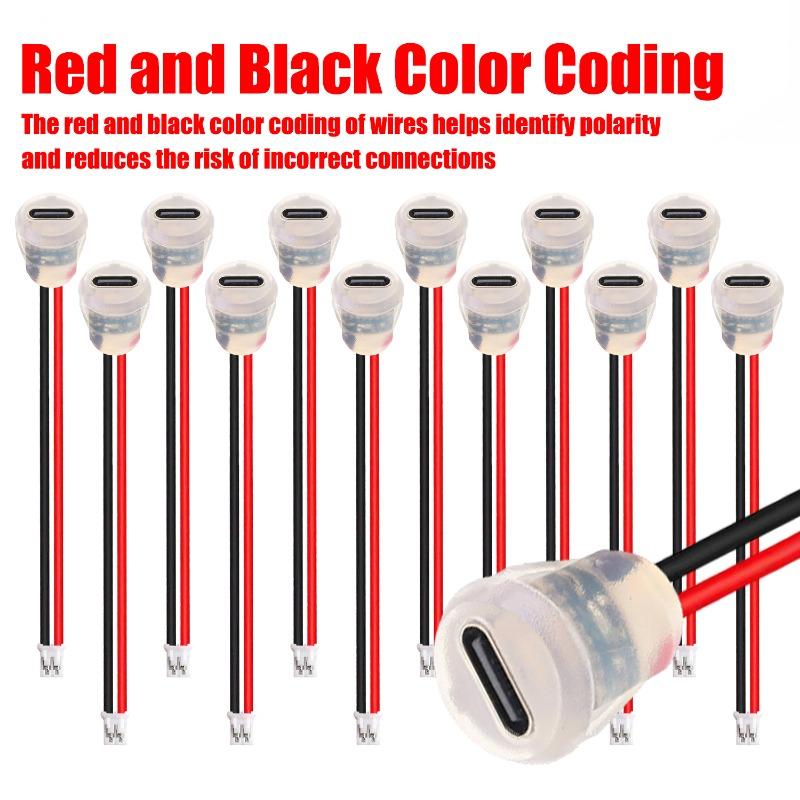 1/10pcs Plate Waterproof USB-C Power Port TYPE-C Female Connector Jack 2pin Type C 5A Input Type Charging Socket with LED Light