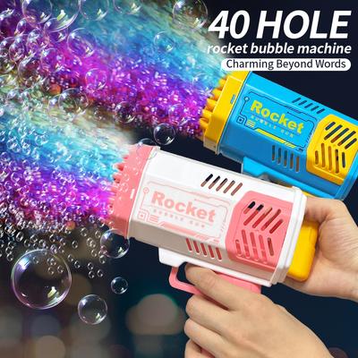 Máquina de bolhas de 40 furos, totalmente automática, sopradora de bolhas, luz para exterior, máquina de bolhas sem bateria, sem água de bolhas