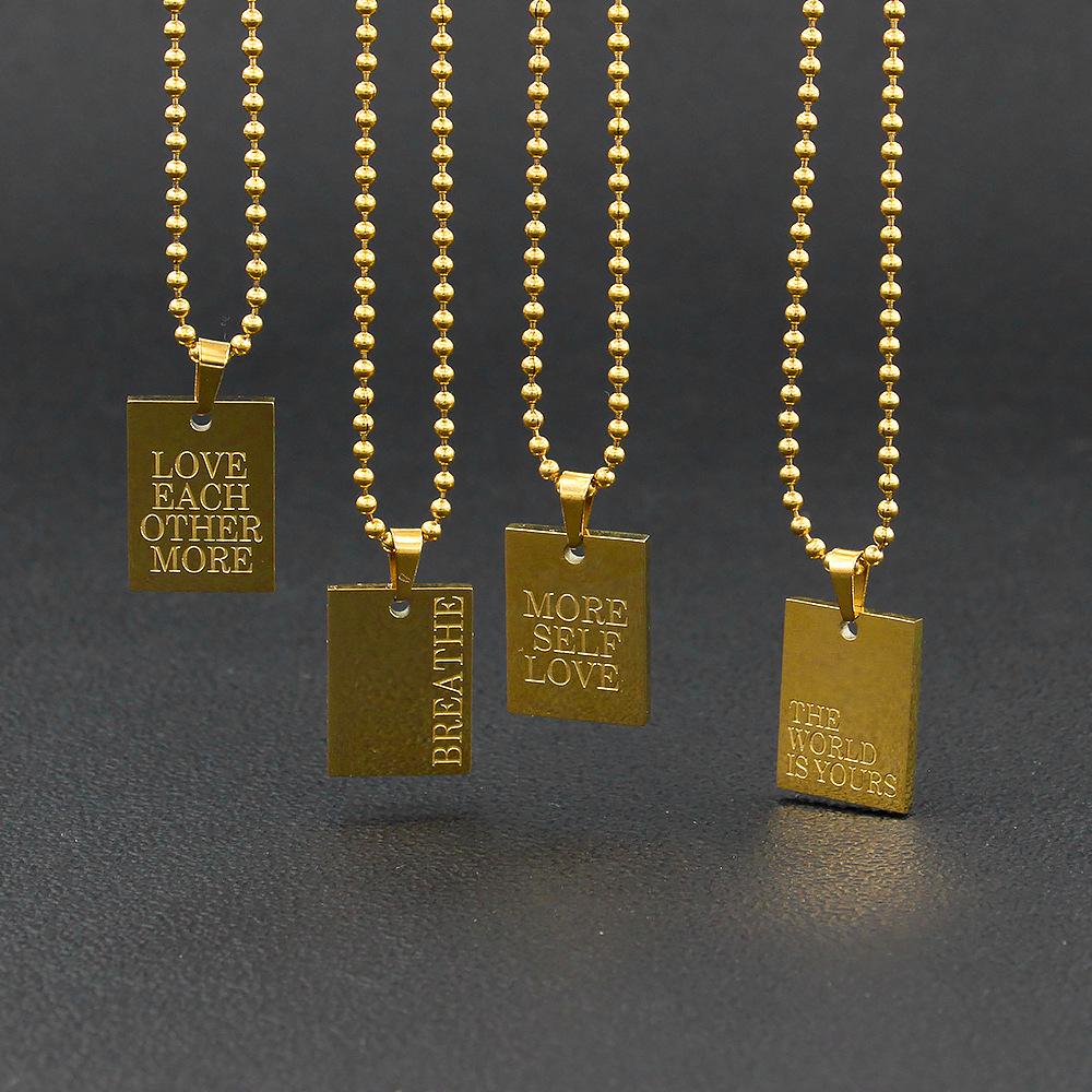 English Letter Square Pendant Stainless Steel Necklace - Vacuum Color Retention YS21