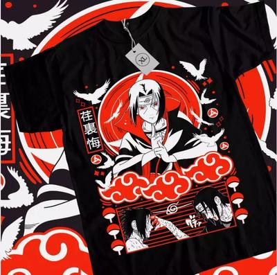 100% Cotton TOPS UNISEX TEES MENS WOMENS Itachi Uchiha T-Shirt Naruto Shippuden Japanese Anime Manga Style Shirt All Size