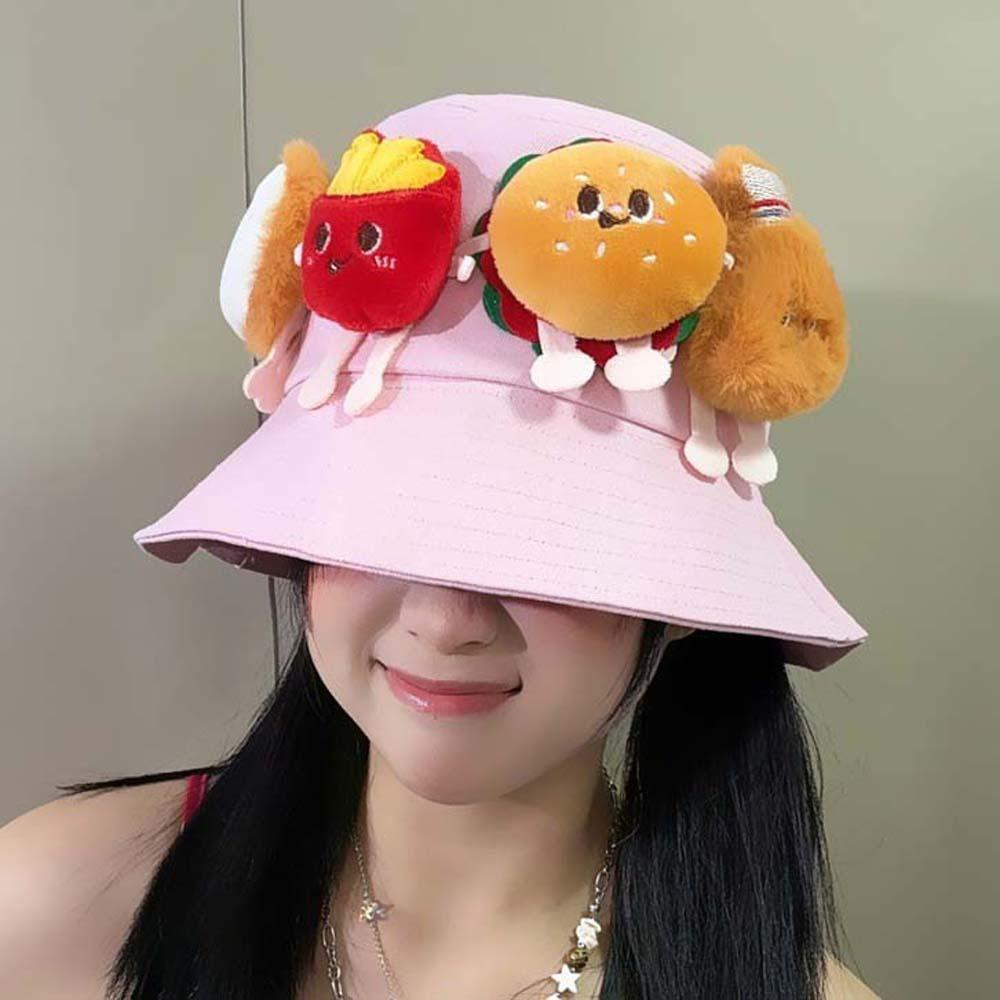 

Wide-Brimmed Hamburger Fisherman Hat Breathable Cartoon Sunshade Hat Sunscreen Basin Cap Travel синій