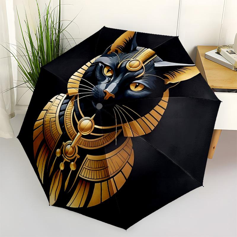 1pc Cat Pharaoh Automatic Open/close Umbrella, 8-Rib Sturdy Structure, Auto Folding/Opening, Portable Travel Umbrella for Women,083