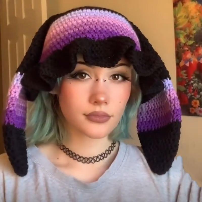 New Hand Knitted Embroidered Big Brim Hollow Fisherman Hat Showing Face Little Cute Knitted Hood