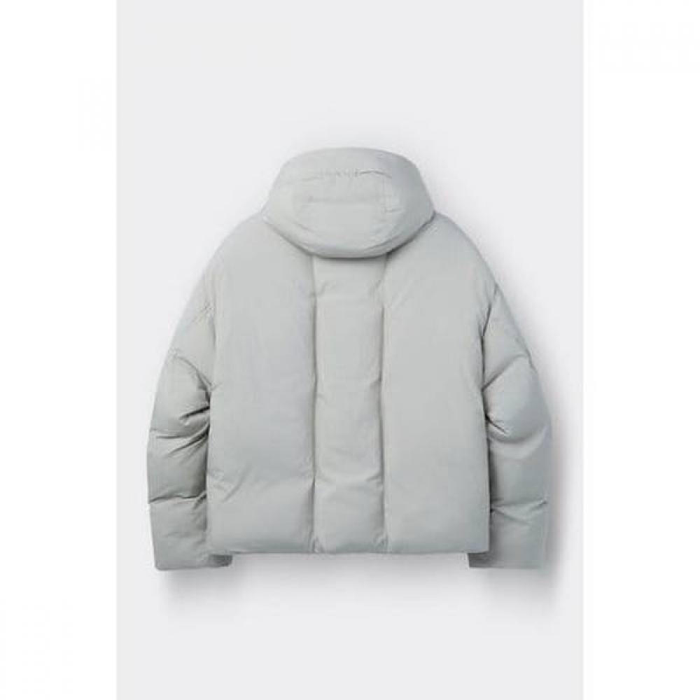 Customellow Gray Oversized Fit Hooded Goose Down Puffer Short Jacket C9uaw25811