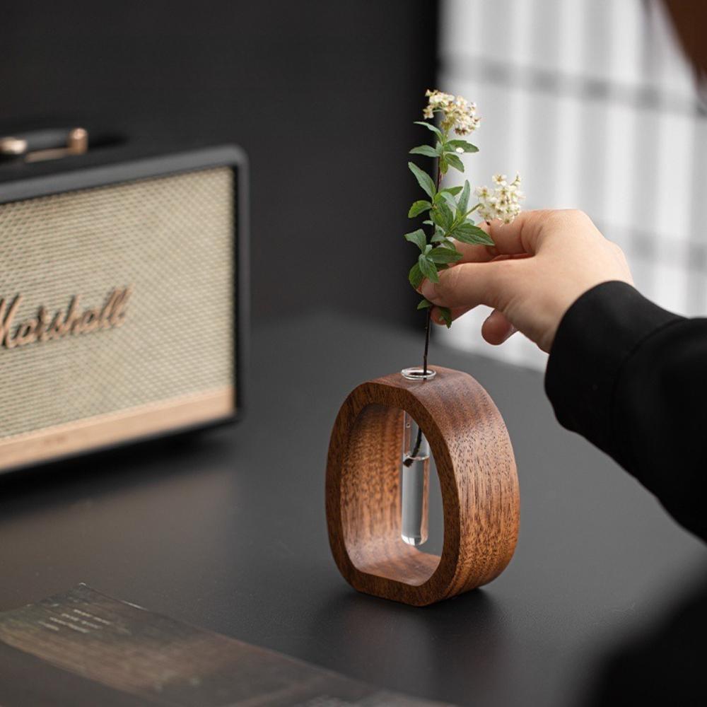 Retro Glass Test Tube Vase with Solid Wood Frame Hydroponic Green Plants for Home Office Decor Hydroponic for Windowsills